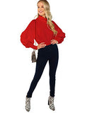 Romwe Women's Casual High Neck Pullover Tops Long Sleeve Sweatshirt Red# M