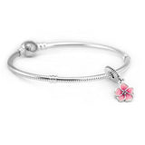 CKK Charm Gradient Pink Flower Dangle Pendant Beads 925 Sterling Silver Fit Pandora Bracelets