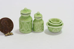 Dollhouse Miniature Kitchen Canister & 3 Bowl Nesting Set in Green