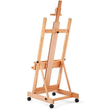MMARTE Artist Wooden Studio Floor Easel, Large H-Frame Easel with Casters, Hold Canvas Art Up to 79”, Sturdy Beech Wood Painting Canvas Holder Stand