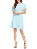 Romwe Women's Stretchy A Line Swing Flared Skater Cocktail Party Dress Light Blue L