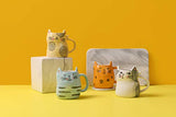 Bico Cartoon Cat Handcrafted Stoneware Ceramic 10oz Mugs, Set of 4, Assorted Color