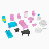 CLOFY Doll House & Play Kitchen 2 in 1, Perfect Wooden Dollhouse and Kitchen Playset for Kids, with Included Accessories, Pink / White