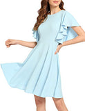 Romwe Women's Stretchy A Line Swing Flared Skater Cocktail Party Dress Light Blue L