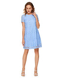 Romwe Women's Short Sleeve Summer Lace Wide Hem Dress Sky Blue_no Stretchy Medium