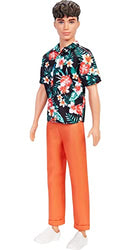 Barbie Ken Fashionistas Doll #184 with Brown Cropped Hair, Hawaiian Shirt, Orange Pants and White Deck Shoes