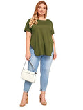 Romwe Women's Plus Size Short Sleeve Side Slit Solid Loose Casual Tee T-Shirt Tops Army Green 2XL