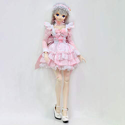 HMANE BJD Dolls Clothes 1/3, Bubble Dress Maid Outfit Clothes Set for 1/3 BJD Dolls - (Pink + White) No Doll