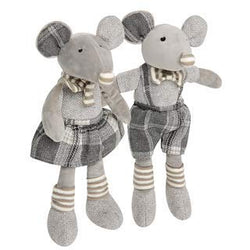 HUGMO Mouse Couple, Soft Stuffed Plush Girl and Boy Mice with Matching Grey Tweed Outfits