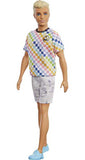 Barbie Ken Fashionistas Doll #174 with Sculpted Blonde Hair Wearing a Surf-Inspired Checkered Shirt, Stone Wash Denim Shorts & White Slip-on Deck Shoes, Toy for Kids 3 to 8 Years Old