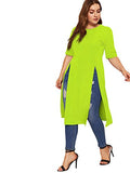 Romwe Women's Casual Plus Split Longline Short Sleeve Round Neck Tee Shirt Tunic Neon Green 2X