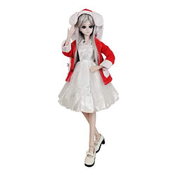 EVA BJD 1/3 SD Doll 24" Ball Jointed Gift BJD Doll +Makeup +Full Set School Uniform Girls (Gray Hair)