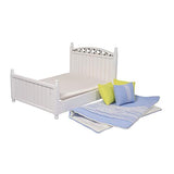 Inusitus Dollhouse Wooden Queen Bed - Miniature Furniture with Bedding and Pillows for The Dolls House - 1/12 Scale (White Wood)