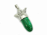 jennysun2010 Natural Malachite Gemstone Bullet Angle Wing Healing Pendant Charm Beads Silver Plated