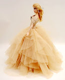 Cora Gu Classic Off Shoulder Golden Silky Dress/Wedding Gowns Fit for 12" Fashion Doll [Doll's not Included]