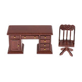 DYNWAVE 1/12 Dollhouse Mini Wood Drawer Desk Chair Set for Office Furniture and Dolls House Life Scene Ornament