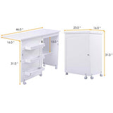 Giantex Folding Sewing Craft Table, Sewing Craft Cart with Storage Shelves and Lockable Casters Folding Sewing Table for Apartment Small Spaces (White, 46"x16"x31'')
