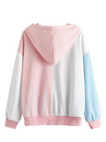 SweatyRocks Women's Causal Long Sleeve Color Block Hoodie Sweatshirt with Pocket Pink White M