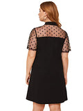 Romwe Women's Plus Size Contrast Mesh Short Sleeve Bow Tie Neck A-Line Party Dress Black 2X