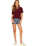 Romwe Women's Contrast Mesh Short Sleeve Summer Top T-Shirt Burgundy US 6/Medium