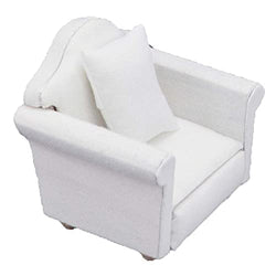 1:12 Scale Sofa Dollhouse Furniture Miniature Couch Fabric Sofa with Pillows for Living Room Desktop Decoration Mini Scene Accessories Ornament Pretend Play (Single Sofa, White)