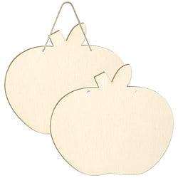 2 Pieces Wooden Apple Sign Unfinished Apple Shape Welcome Wood Hanging Sign Blank Wood Front Door Cutout Slice for DIY Crafts Decor