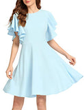 Romwe Women's Stretchy A Line Swing Flared Skater Cocktail Party Dress Light Blue L