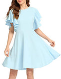 Romwe Women's Stretchy A Line Swing Flared Skater Cocktail Party Dress (X-Large, Light Blue)