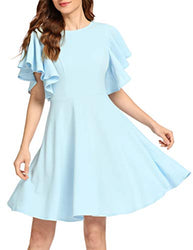 Romwe Women's Stretchy A Line Swing Flared Skater Cocktail Party Dress (X-Large, Light Blue)
