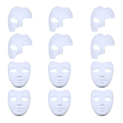 Coxeer White Masks, 12PCS DIY Unpainted Masquerade Masks Plain Half Face Masks (2 Kinds)