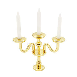 Odoria 1/12 Miniature Candlestick Candelabra with Candles Dollhouse Victorian Accessories, Gold