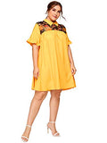 Romwe Women's Plus Size Floral Lace Short Sleeve Summer Beach Swing Tunic Dress Yellow 4X