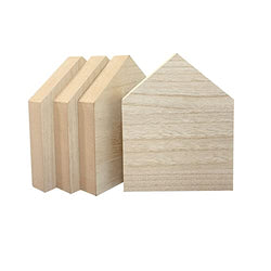 6 Inch 4 Pieces Unfinished Wooden House Shaped Blocks for Crafts Blank Wood House Freestanding,1 Inch Thick MDF
