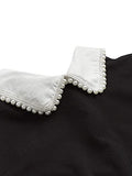 Romwe Women's Cute Contrast Collar Short Sleeve Casual Work Blouse Tops Beaded Black Medium