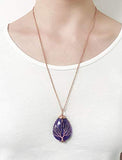 Top Plaza Wire Wrapped Tree of Life Natural Gemstone Teardrop Pendant Necklace Healing Crystal