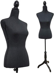 Black Female Dress Form Mannequin Torso Body with Adjustable Tripod Stand Dress Jewelry Display