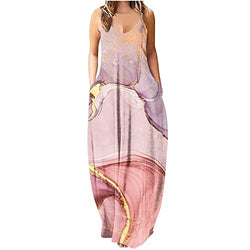 OPHPY Womens Maxi Sun Dress 2023 Summer Sleeveless Print Elegant Long Dresses Sexy V Neck Party Beach Dresses with Pockets