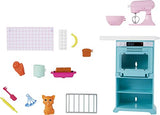 Barbie Doll & Kitchen Playset Doll (~10.5 in Brunette, Petite), Oven, Spinning Mixer, Pet Kitten & Baking Accessories, Gift for 3 to 7 Year Olds