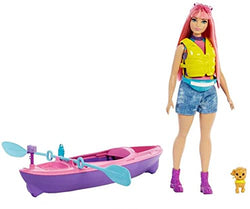 Barbie It Takes Two Camping Playset with Daisy Doll (Curvy with Pink Hair, 11.5 in), Pet Puppy, Kayak & Camping Accessories, Gift for 3 to 7 Year Olds