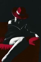 Bertram Bahner Elegance Woman on Red Couch Decorative Fashion Model Photography Poster Print 24 by 36