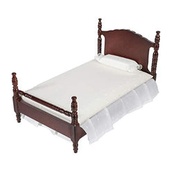 Inusitus Miniature Dollhouse Bed - Dolls House Furniture Queen Bed - 1/12 Scale (Dark-White-Fabric)