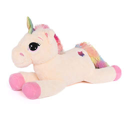 DOLDOA 23.5 inch Cute Beige Giant Stuffed Unicorn Pillow Plush Animals Unicorn Toy Gift for Girls Kids