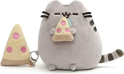 GUND Pusheen with Pizza and Bonus Clip Plush Stuffed Animal Cat, Gray, 6"