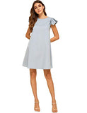 ROMWE Women's Ruffle Trim Sleeve Summer Beach A Line Loose Swing Dress Light Blue M