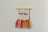 Miniature tapestry, dollhouse wall hanging with kawaii eyes lashes. Handmade weaving