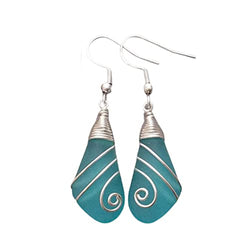 Yinahawaii Handmade Sea Glass Earrings, Hawaiian Jewelry Handmade Earrings, Wire Turquoise Earrings Blue Earrings, Seaglass Jewelry For Women Birthday Gift For Women (December Birthstone Jewelry)