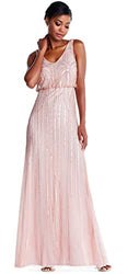 Adrianna Papell Women's Beaded V-Neck Blouson Gown, Blush, 4