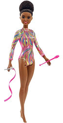 Barbie Rhythmic Gymnast Brunette Doll (12-In/30.40-cm) with Colorful Metallic Leotard, 2 Batons & Ribbon Accessory, Great Gift for Ages 3 Years Old & Up