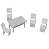 ZJ-Light White 1:50 Dollhouse Art Craft Kitchen Scenery Model DIY Kits Square Dining Table with 4 Chairs Set Pack of 5
