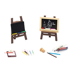 26 Pcs Dollhouse Miniature School Study Office Scene Set Miniature Wooden Easel Blackboard Clipboard Crayons and Colored Pencils Miniature Furniture Art Study Supplies for 1:12 Dollhouse Decor